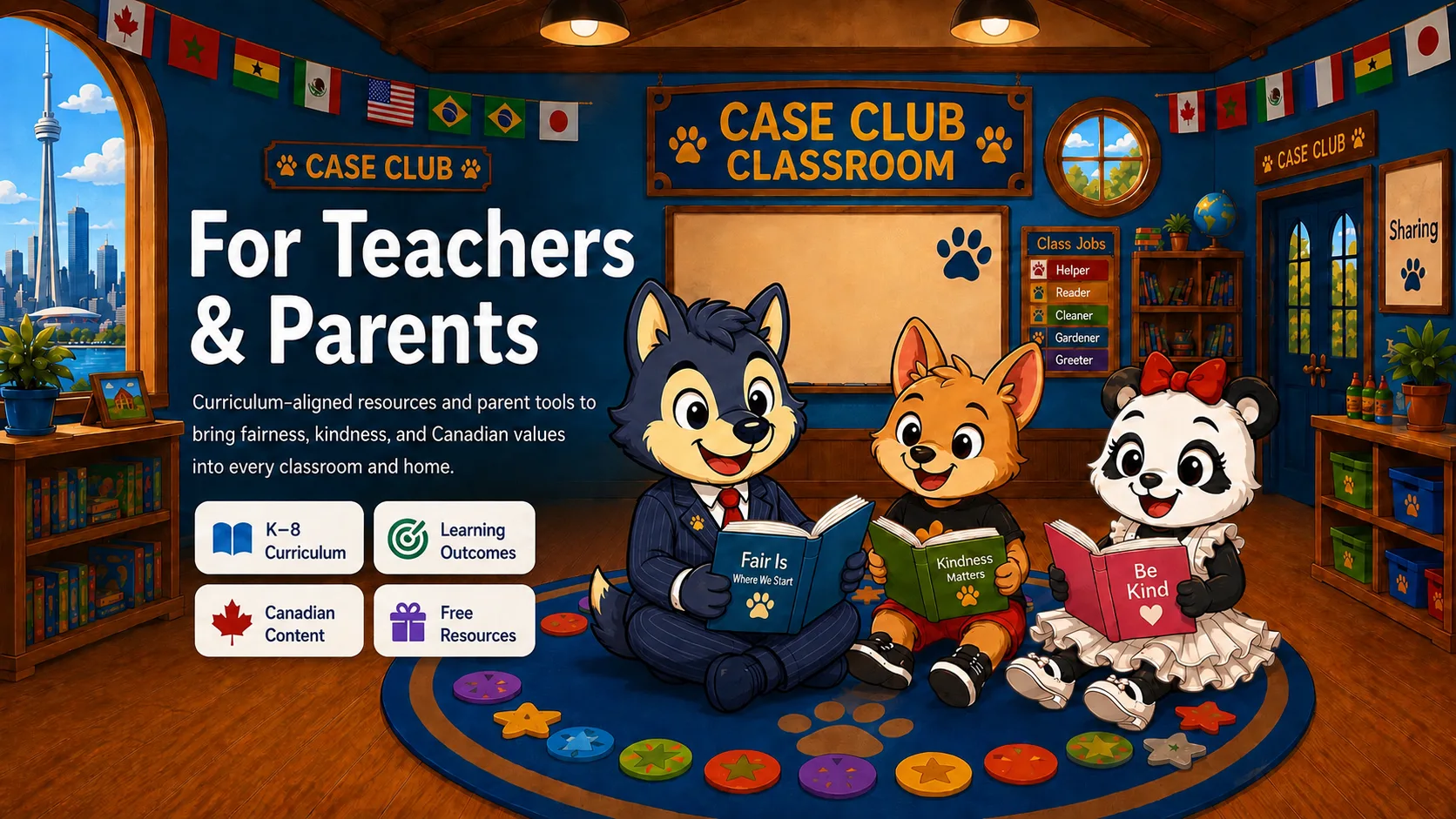 For Teachers and Parents classroom with Case the Wolf and friends reading