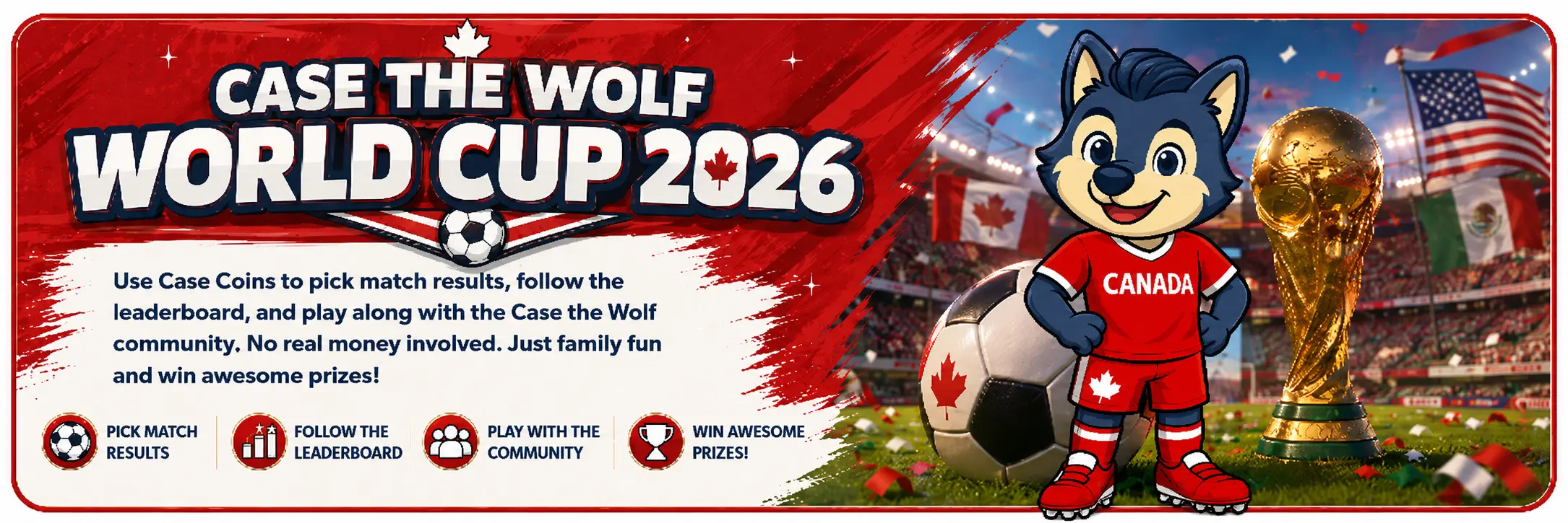 Case the Wolf World Cup 2026 picks banner with Case in a Canada soccer kit
